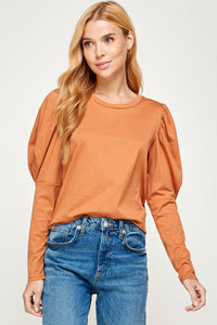 Puff Sleeve Top with Pleat Detail