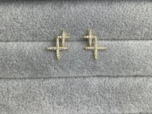 Double Cross Crystal Stud Earrings