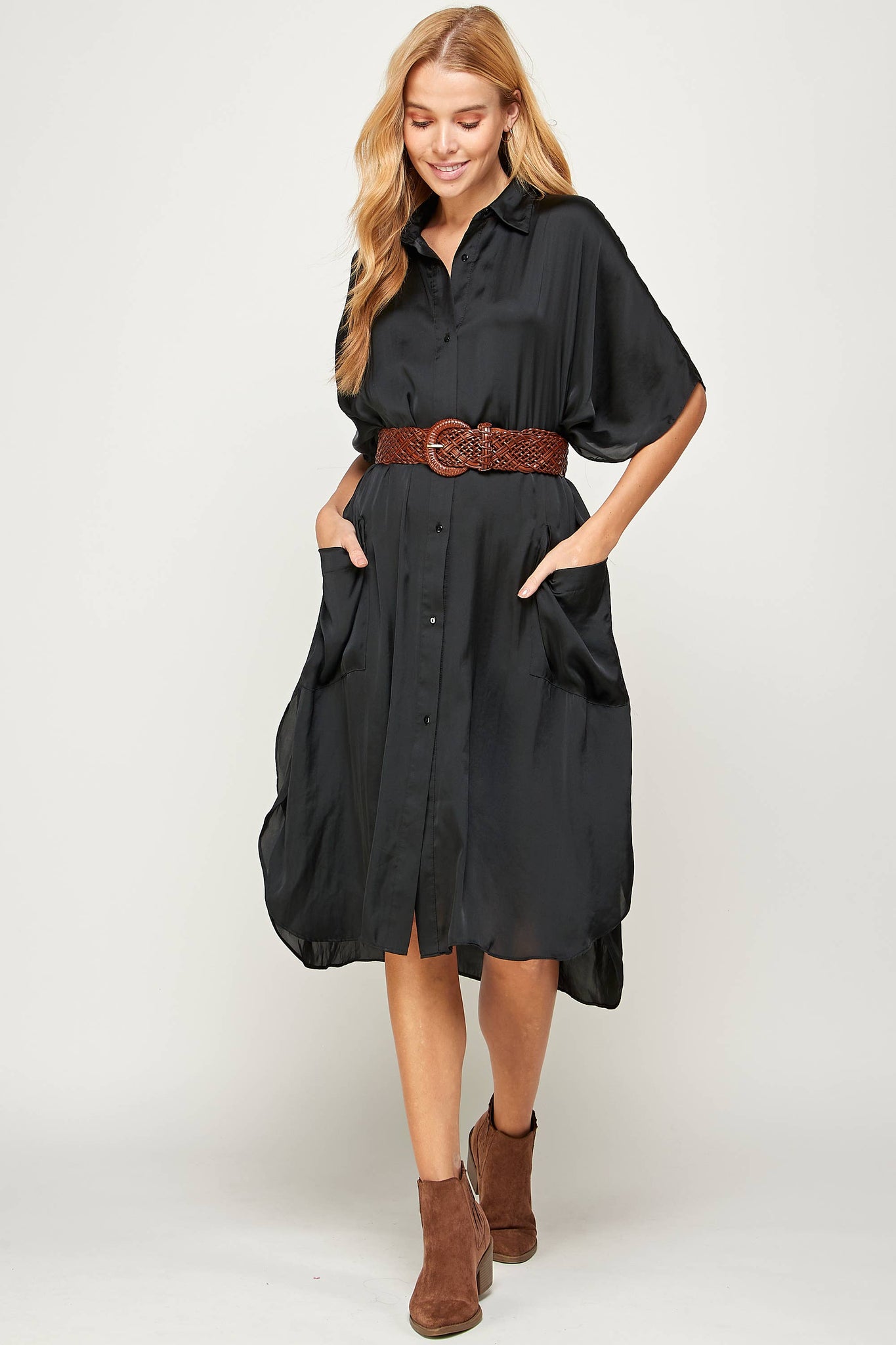 Satin Shirt Dress