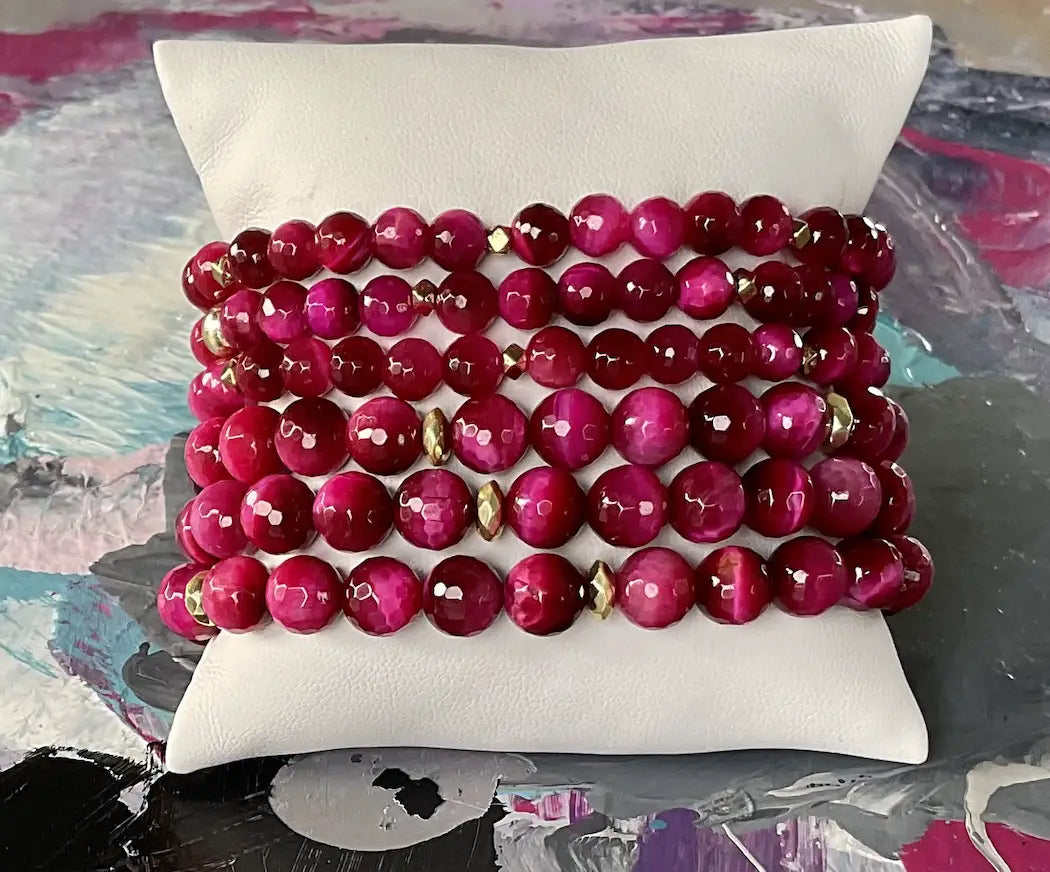 Pink Tiger Eye Bracelets (set of 2)