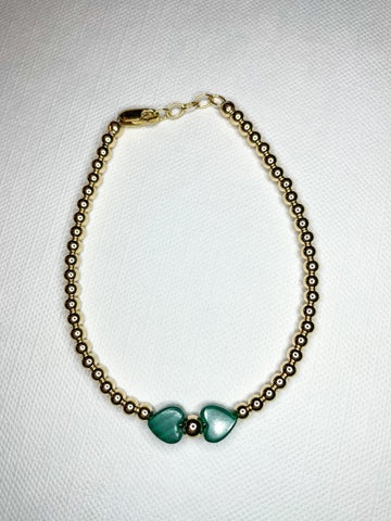 Gold-filled Bracelet with Malachite Hearts