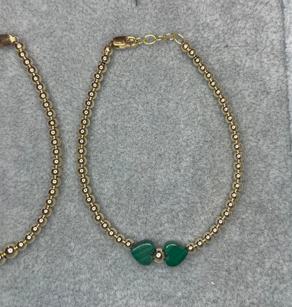 Gold-filled Bracelet with Malachite Hearts