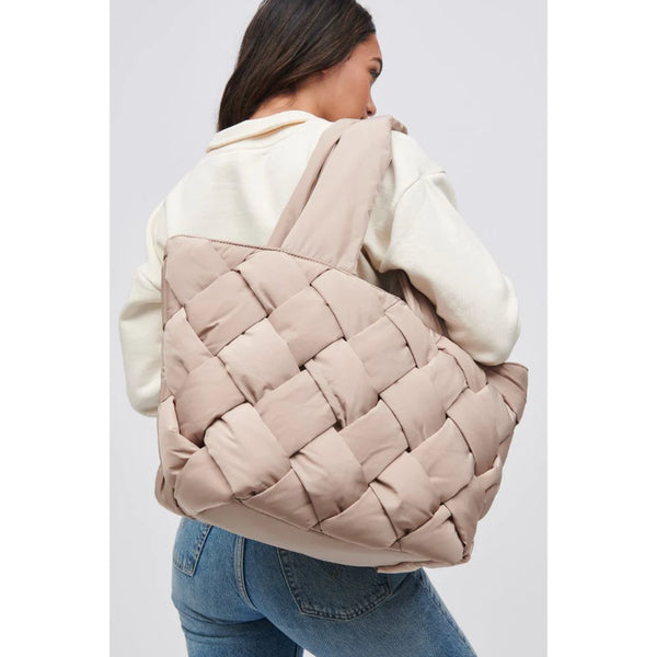 Taupe Quilted Tote Bag